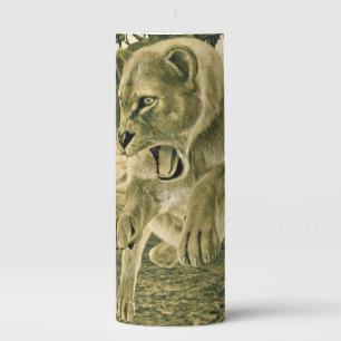Hunting Lioness Pillar Candle