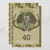 Hunting Men's Camo Deer Antlers Birthday Invitation (Front/Back)