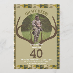 Hunting Men's Camo Deer Antlers Birthday Invitation