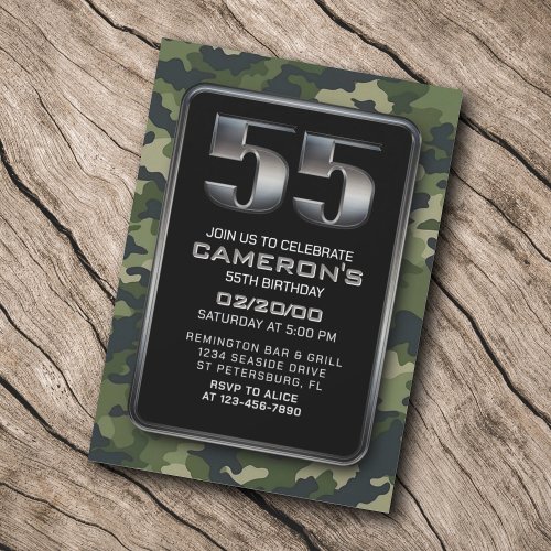 Hunting Military 55th Birthday Invitation