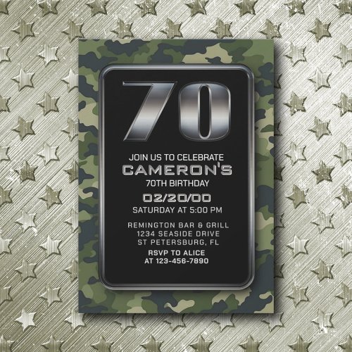 Hunting Military 70th Birthday Invitation