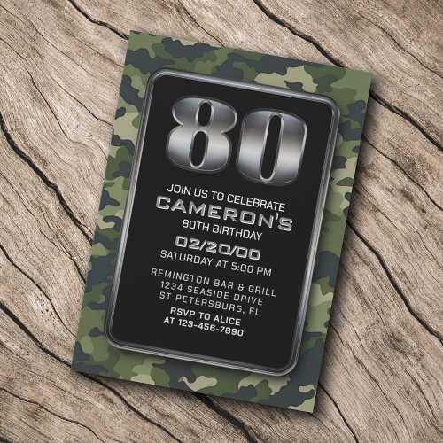 Hunting Military 80th Birthday Invitation