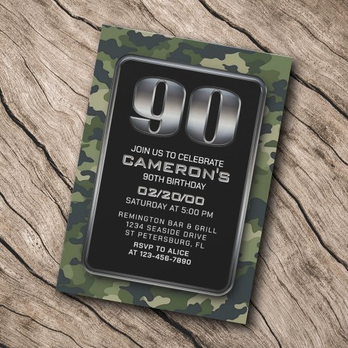 Hunting Military 90th Birthday Invitation