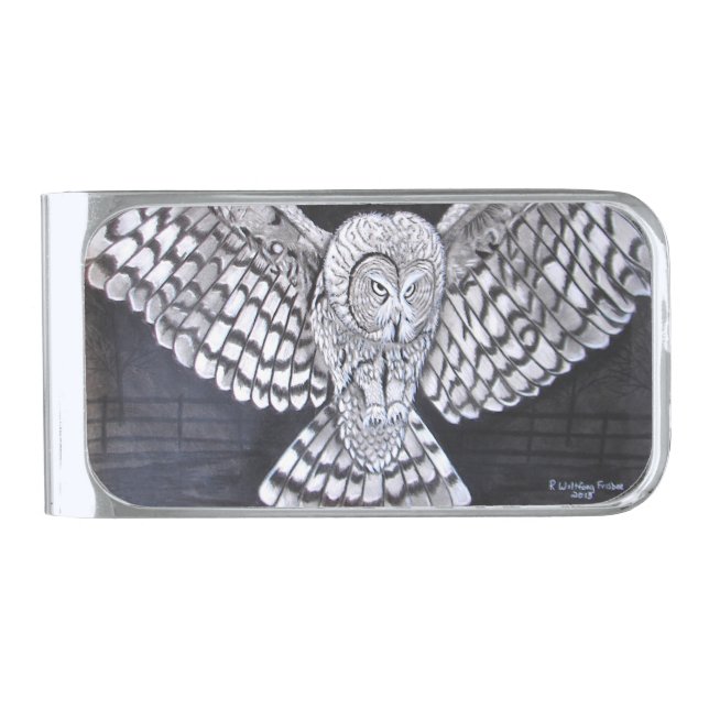 Hunting Owl Silver Finish Money Clip (Front)