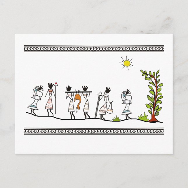 hunting_peoples_saura_Indian_Tribal_Painting Postcard (Front)