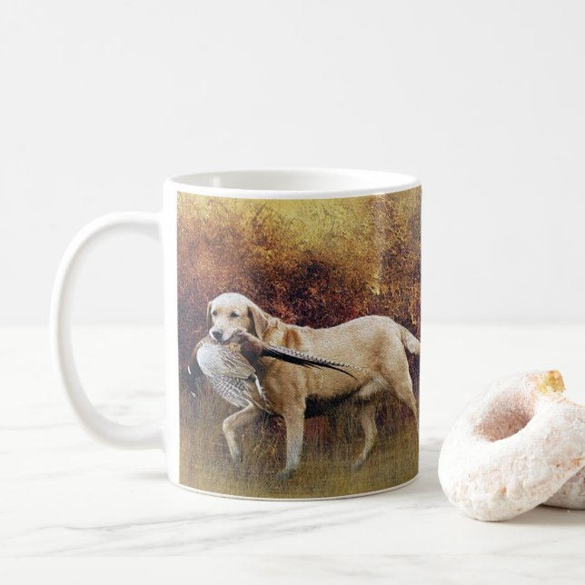 Hunting pheasant, Autumn Tapestry Metal Print Coffee Mug (With Donut)
