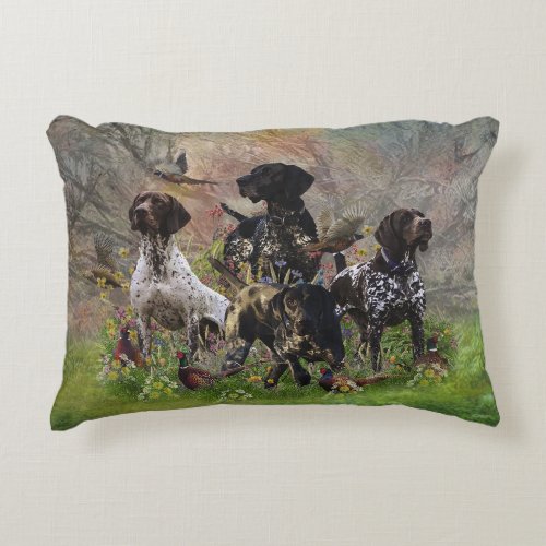 Hunting pheasant  with GSP  Accent Pillow