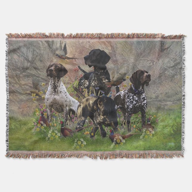 Hunting pheasant  with GSP    Throw Blanket (Front)