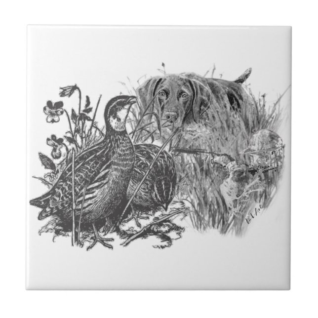 Hunting  quail with hunting dog   ceramic tile (Front)