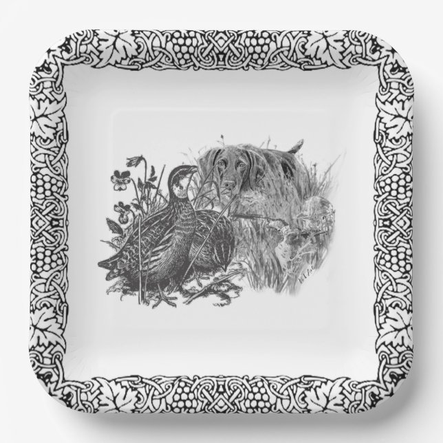 Hunting  quail with hunting dog     paper plates (Front)