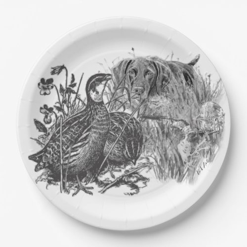 Hunting  quail with hunting dog     paper plates