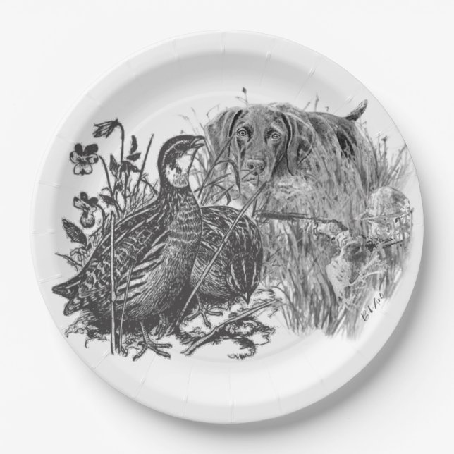 Hunting  quail with hunting dog     paper plates (Front)