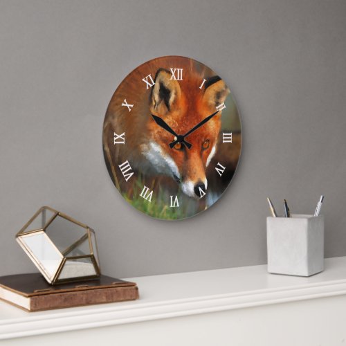 Hunting Red Fox During Oil Painting Art Large Clock