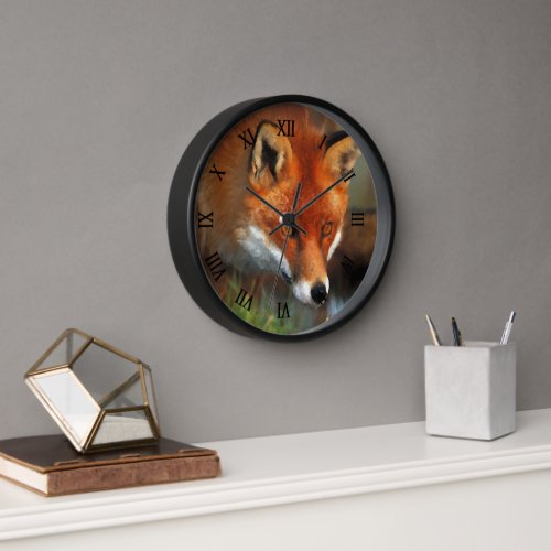 Hunting Red Fox Oil Painting Art Clock