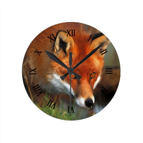 Hunting Red Fox Oil Painting Art Round Clock