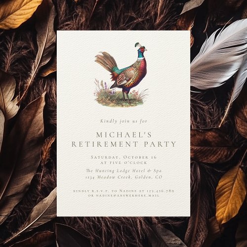 Hunting Retirement Elegant Rustic Pheasant Party Invitation