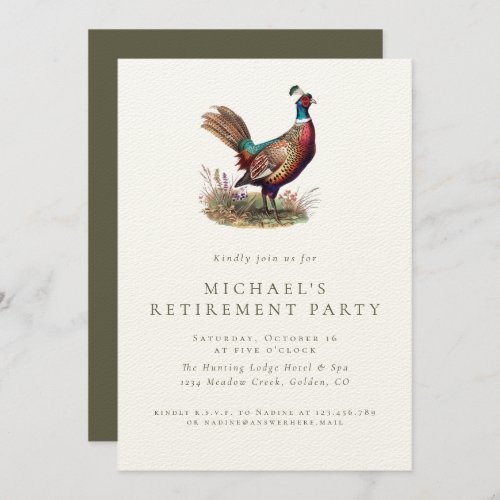 Hunting Retirement Elegant Rustic Pheasant Party Invitation