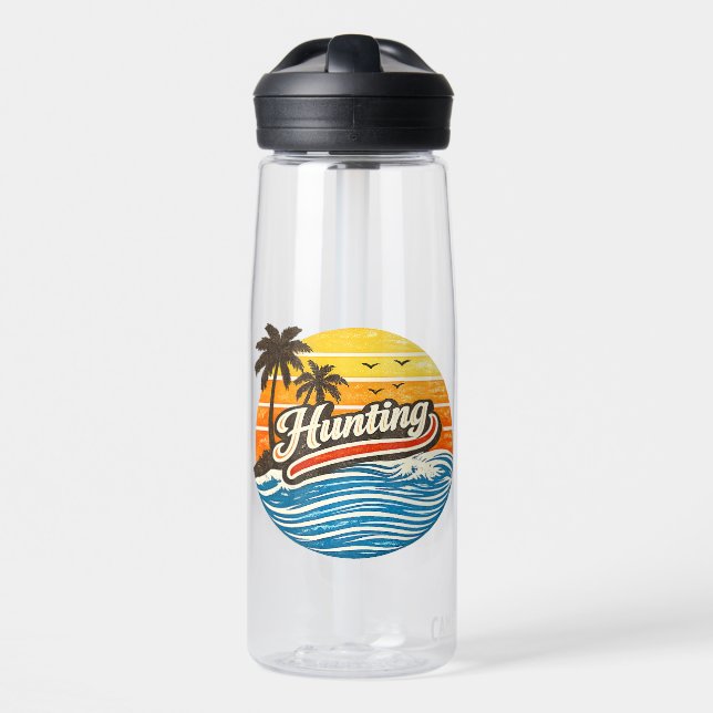 Hunting Retro Sunset Design Water Bottle (Front)