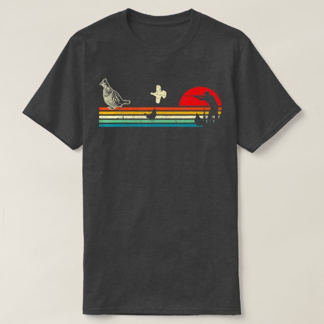 Hunting Ruffed Grouse bird Retro sunset cool theme T-Shirt (Design Front)