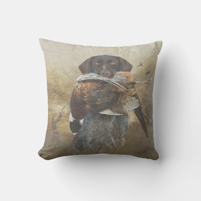 Hunting season , German Wirehaired Pointer  Outdoor Pillow (Front)