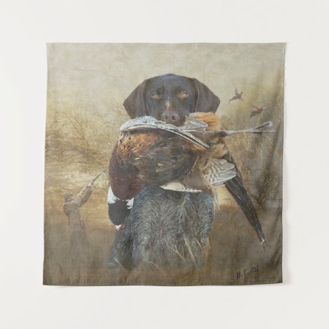 Hunting season , German Wirehaired Pointer  Tapestry (Front)