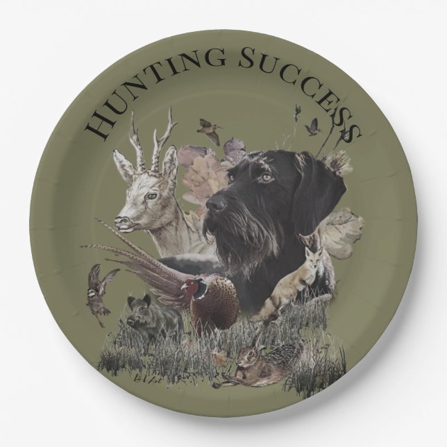 Hunting Success,Deutsch Drahthaar  Paper Plates (Front)