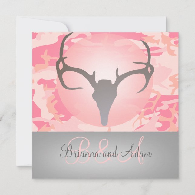 Hunting Theme Antlers and Camo Wedding Invitation (Front)