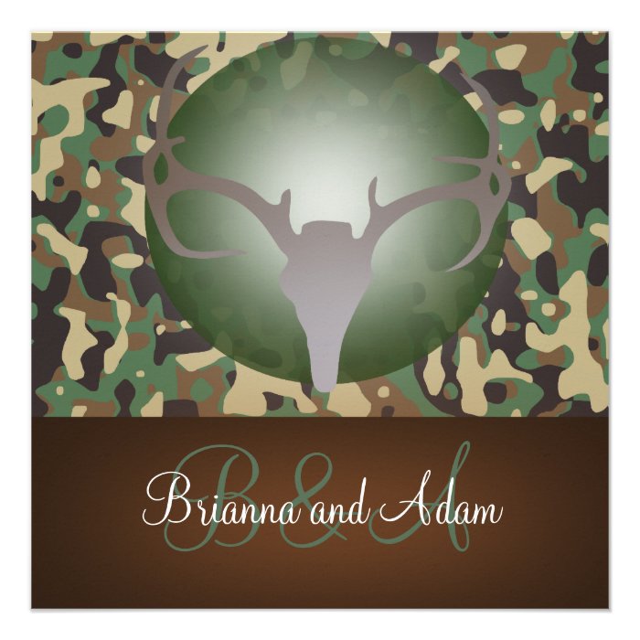 Hunting Theme Antlers and Camo Wedding Invitation