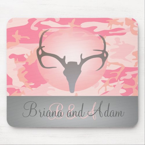 Hunting Theme Antlers and Pink Camo Mousepad