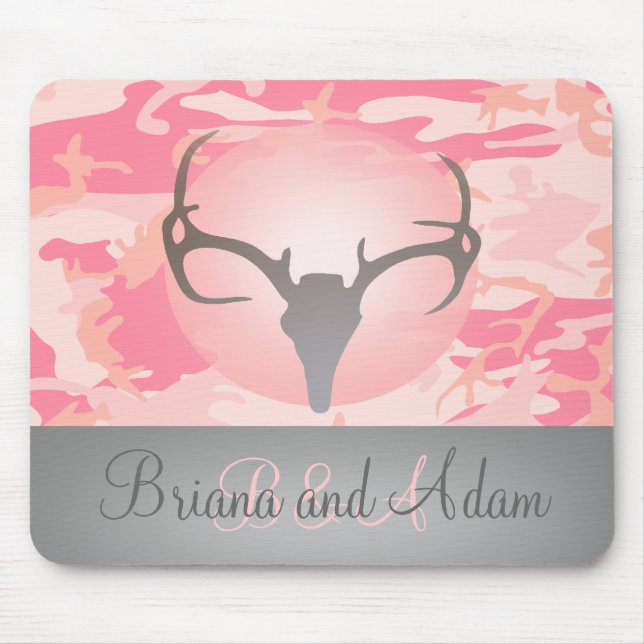 Hunting Theme Antlers and Pink Camo Mousepad (Front)
