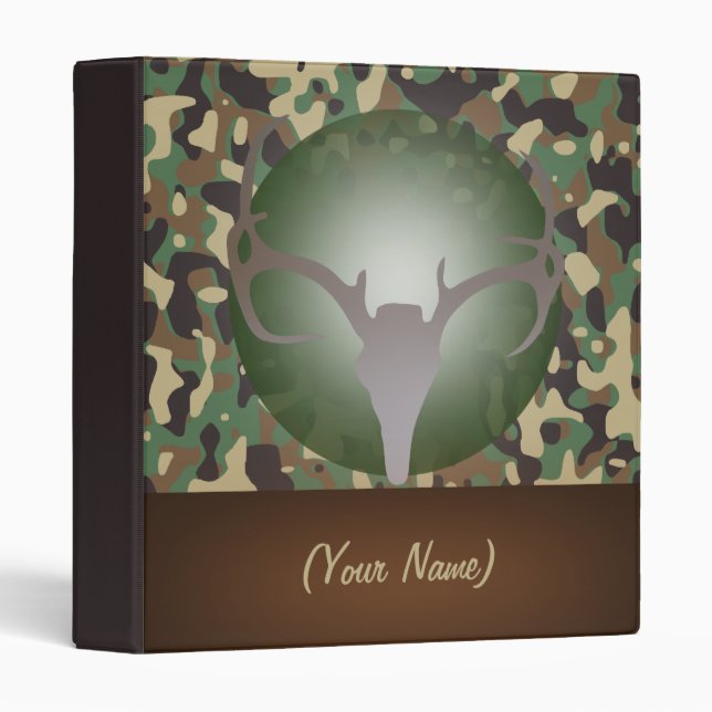 Hunting Theme Deer Antlers Green Speckled Camo 3 Ring Binder (Front/Spine)