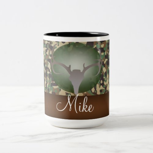 Hunting Theme Deer Antlers Green Speckled Camo Mug