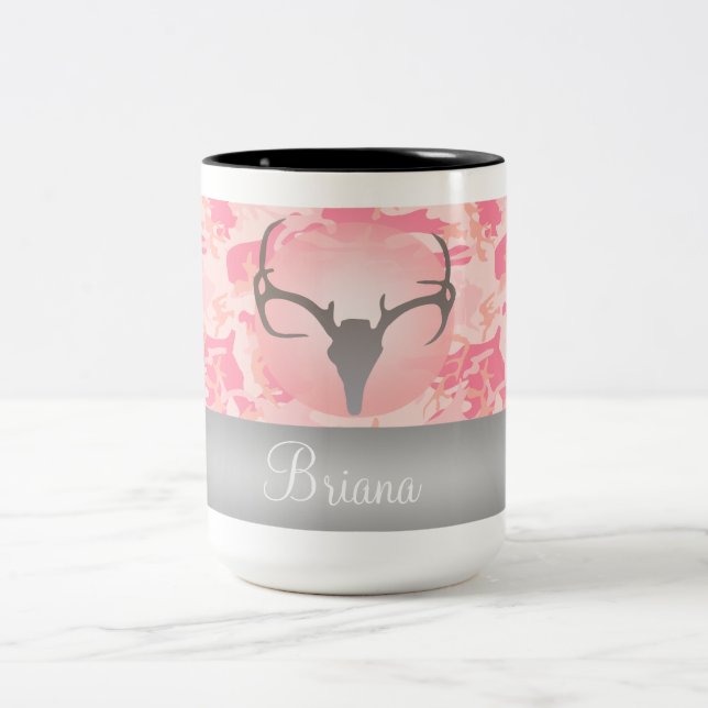 Hunting Theme Deer Antlers Pink Speckled Camo Mug (Center)