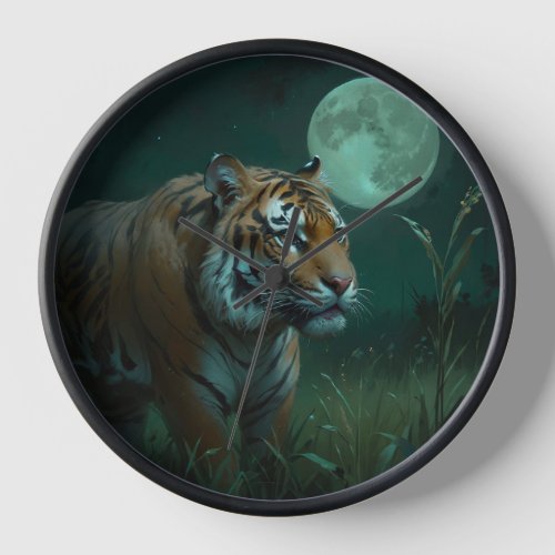 Hunting Tiger  Full Moon Clock