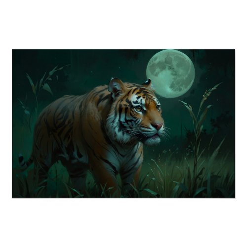 Hunting Tiger  Full Moon Poster