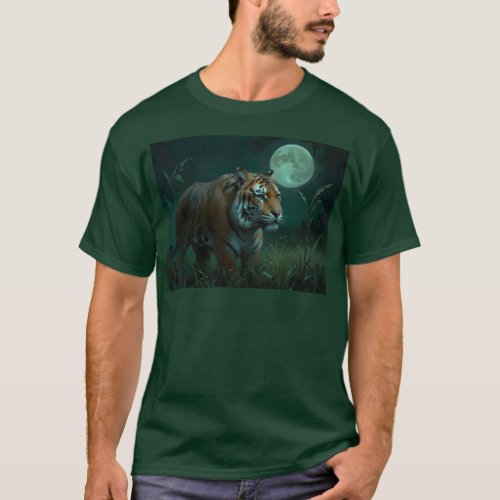 Hunting Tiger  Full Moon T_Shirt