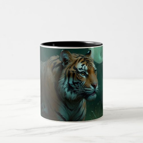 Hunting Tiger  Full Moon Two_Tone Coffee Mug