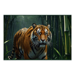 Hunting Tiger in Bamboo Grove Poster