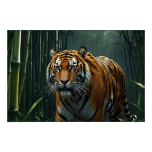 Hunting Tiger in Bamboo Grove Poster