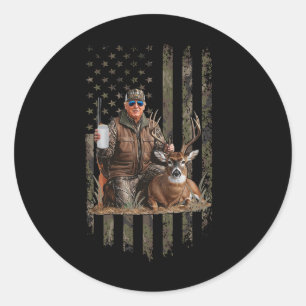 Hunting Trump Camouflage Usa Flag Deer Hunting Sea Classic Round Sticker