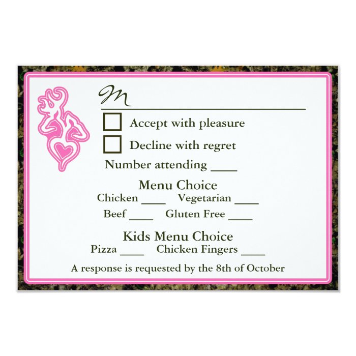 Hunting Wedding 4 Menu & Kids Menu Choice RSVP Card | Zazzle