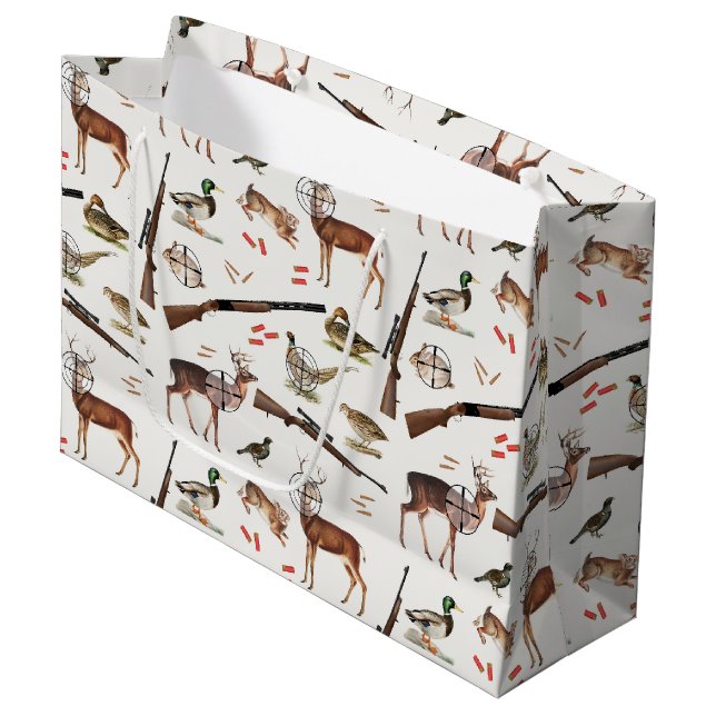 Hunting Wildlife Outdoorsman Pattern Large Gift Bag (Front Angled)