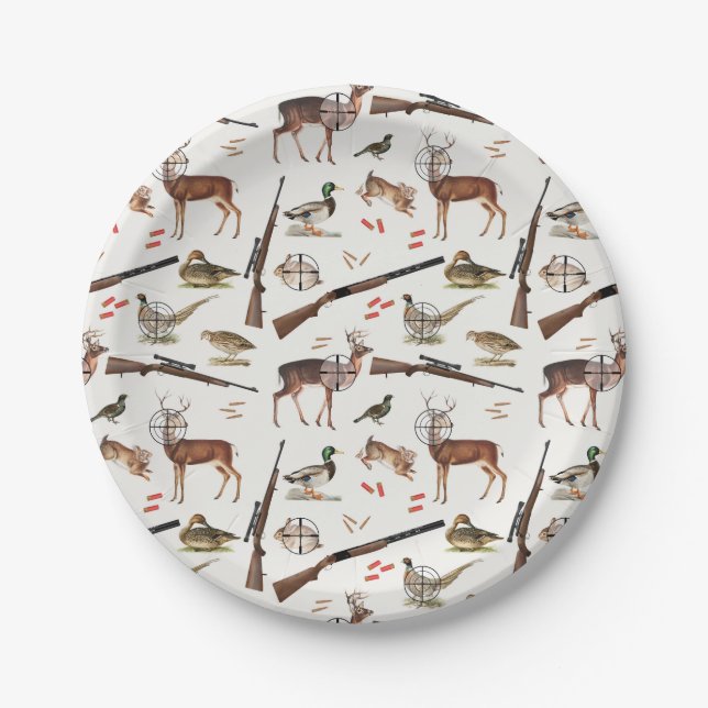 Hunting Wildlife Outdoorsman Pattern Paper Plates (Front)