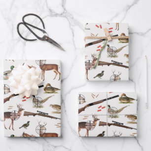 Hunting Wildlife Outdoorsman Pattern Wrapping Paper Sheets