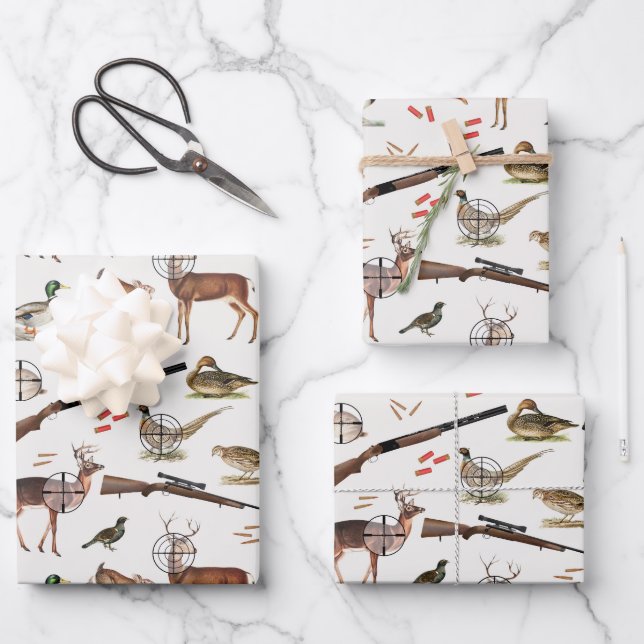 Hunting Wildlife Outdoorsman Pattern Wrapping Paper Sheets (Front)
