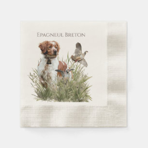Hunting with a Brittany dog, Art Napkins