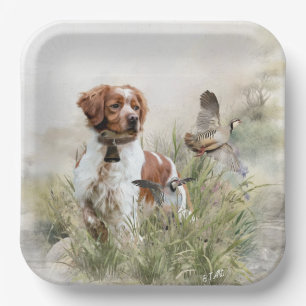 Hunting with a Brittany dog, Art  Paper Plates
