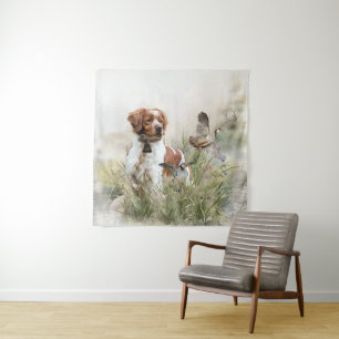 Hunting with a Brittany dog, Art Tapestry
