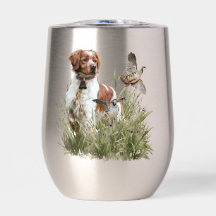 Hunting with a Brittany dog, Art Thermal Wine Tumbler