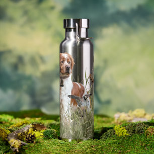 Hunting with a Brittany dog, Art  Water Bottle